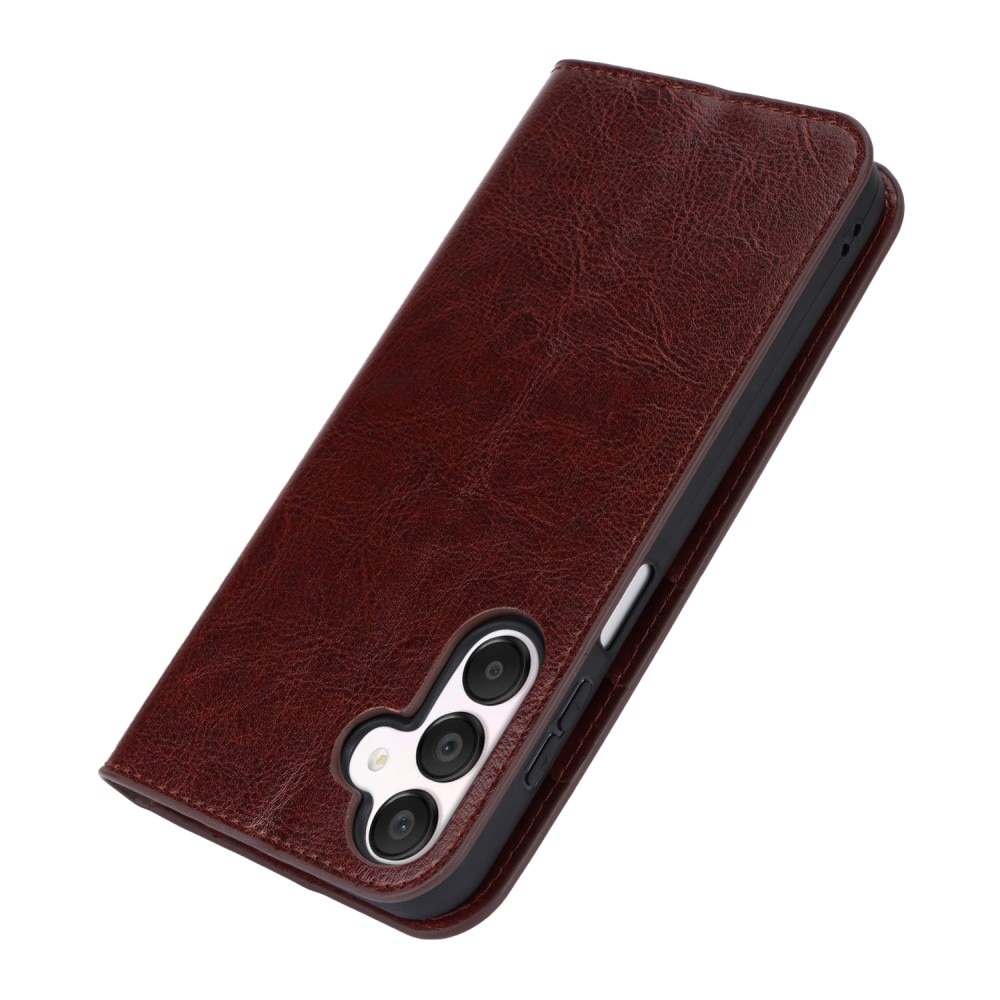 Coque portefeuille en cuir Veritable Samsung Galaxy A15, Marron foncé