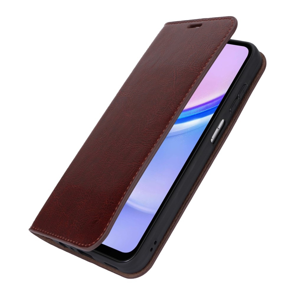 Coque portefeuille en cuir Veritable Samsung Galaxy A15, Marron foncé