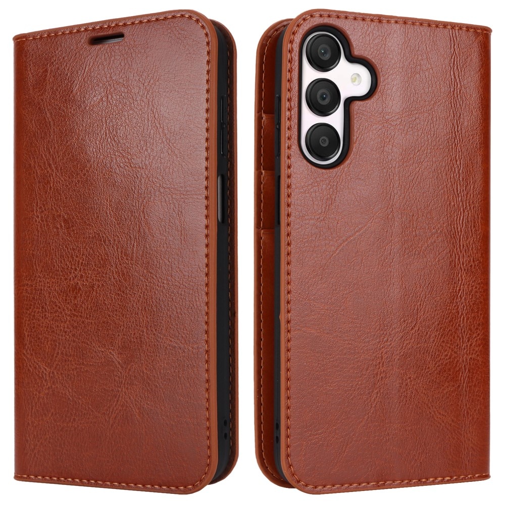 Coque portefeuille en cuir Veritable Samsung Galaxy A15, Marron