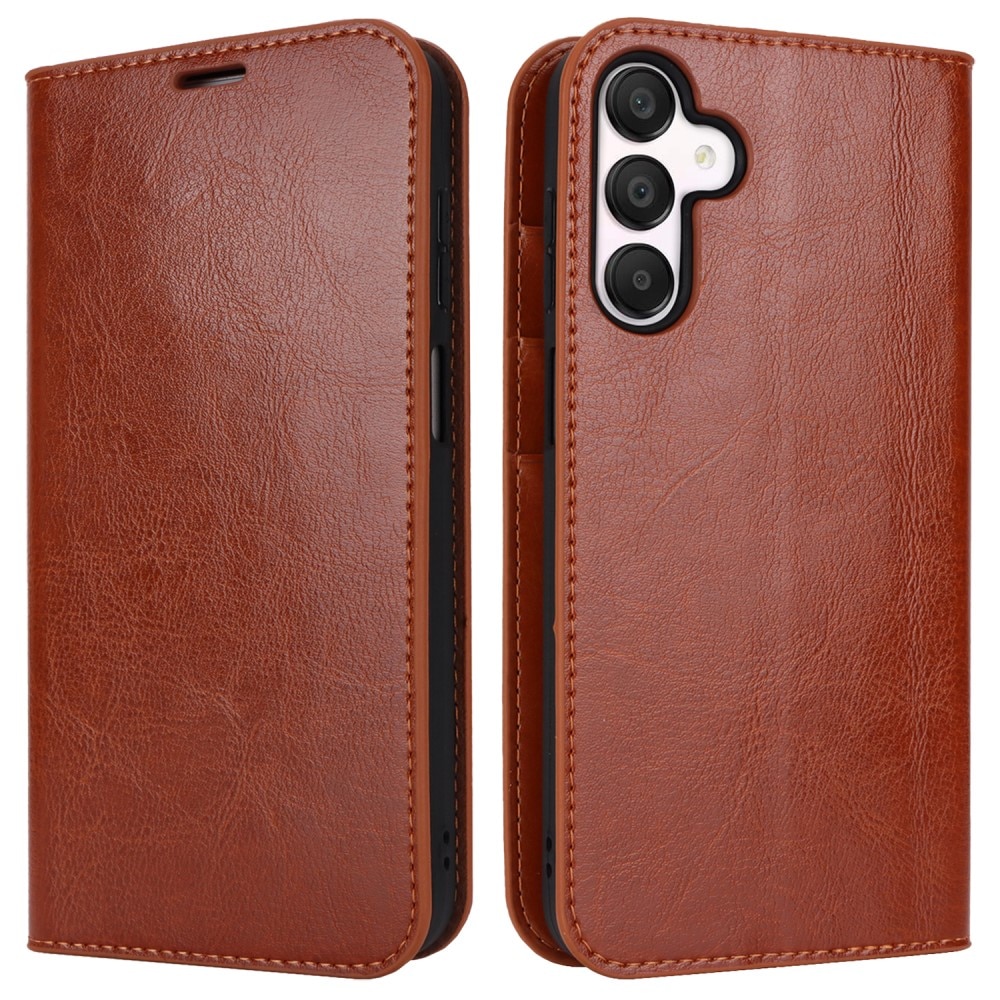 Coque portefeuille en cuir Veritable Samsung Galaxy A15, marron