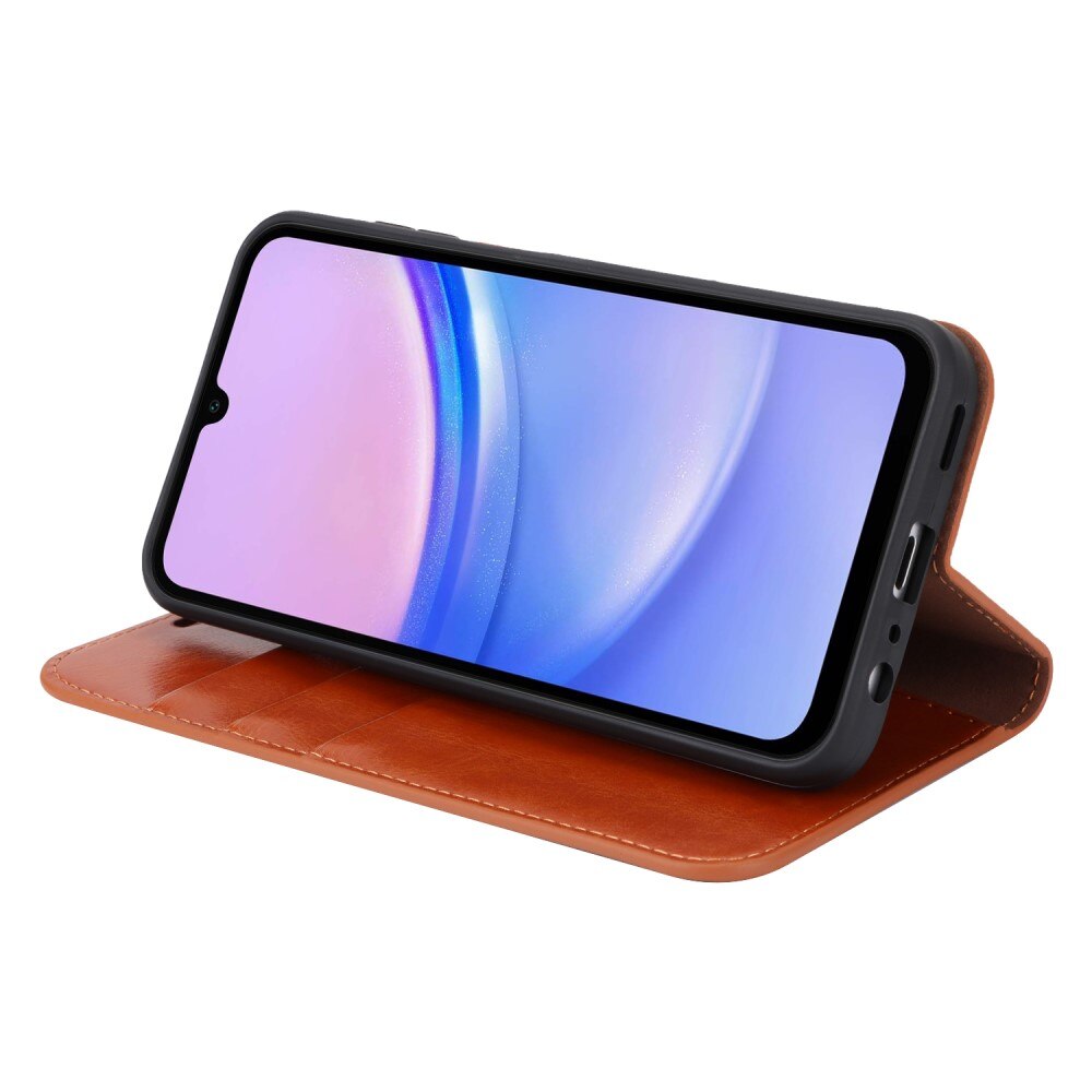 Coque portefeuille en cuir Veritable Samsung Galaxy A15, marron