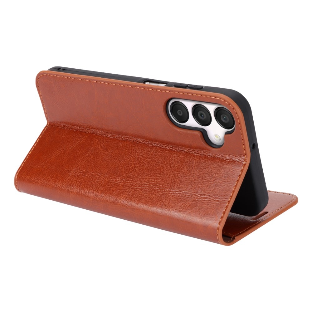 Coque portefeuille en cuir Veritable Samsung Galaxy A15, Marron