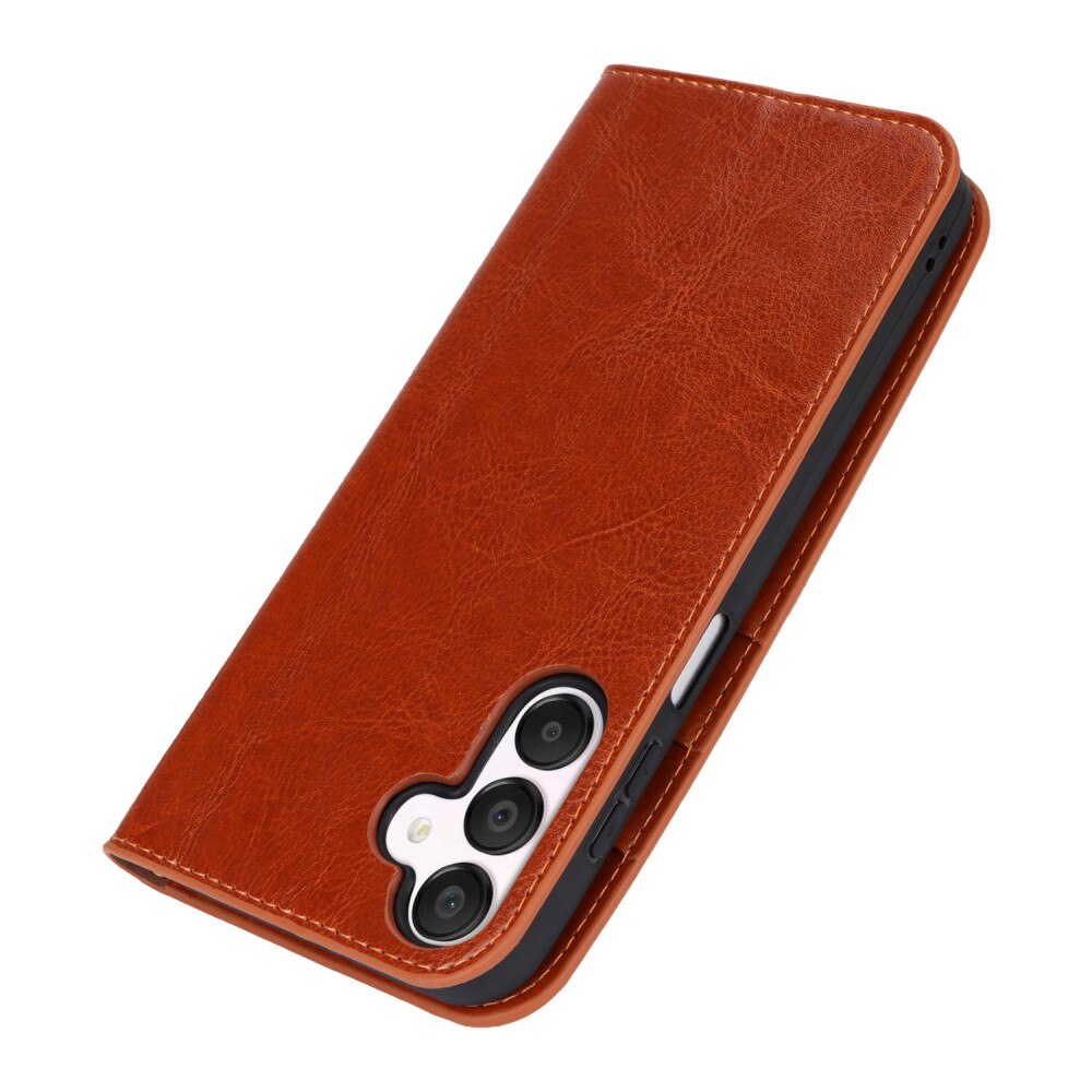 Coque portefeuille en cuir Veritable Samsung Galaxy A15, marron