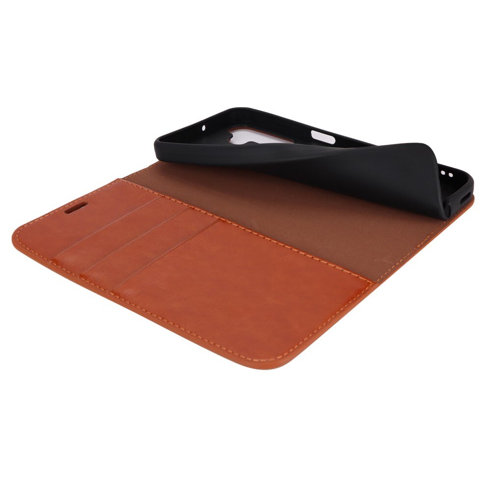 Coque portefeuille en cuir Veritable Samsung Galaxy A15, Marron