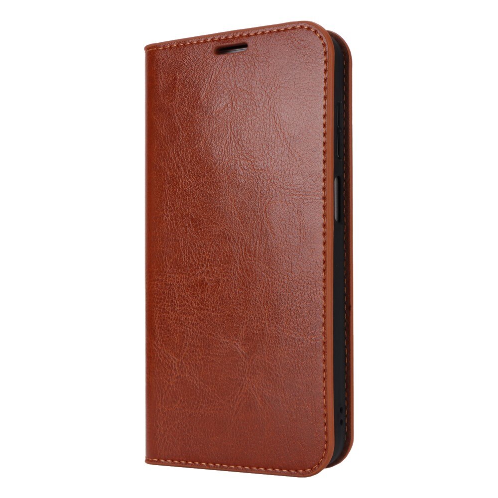 Coque portefeuille en cuir Veritable Samsung Galaxy A15, Marron