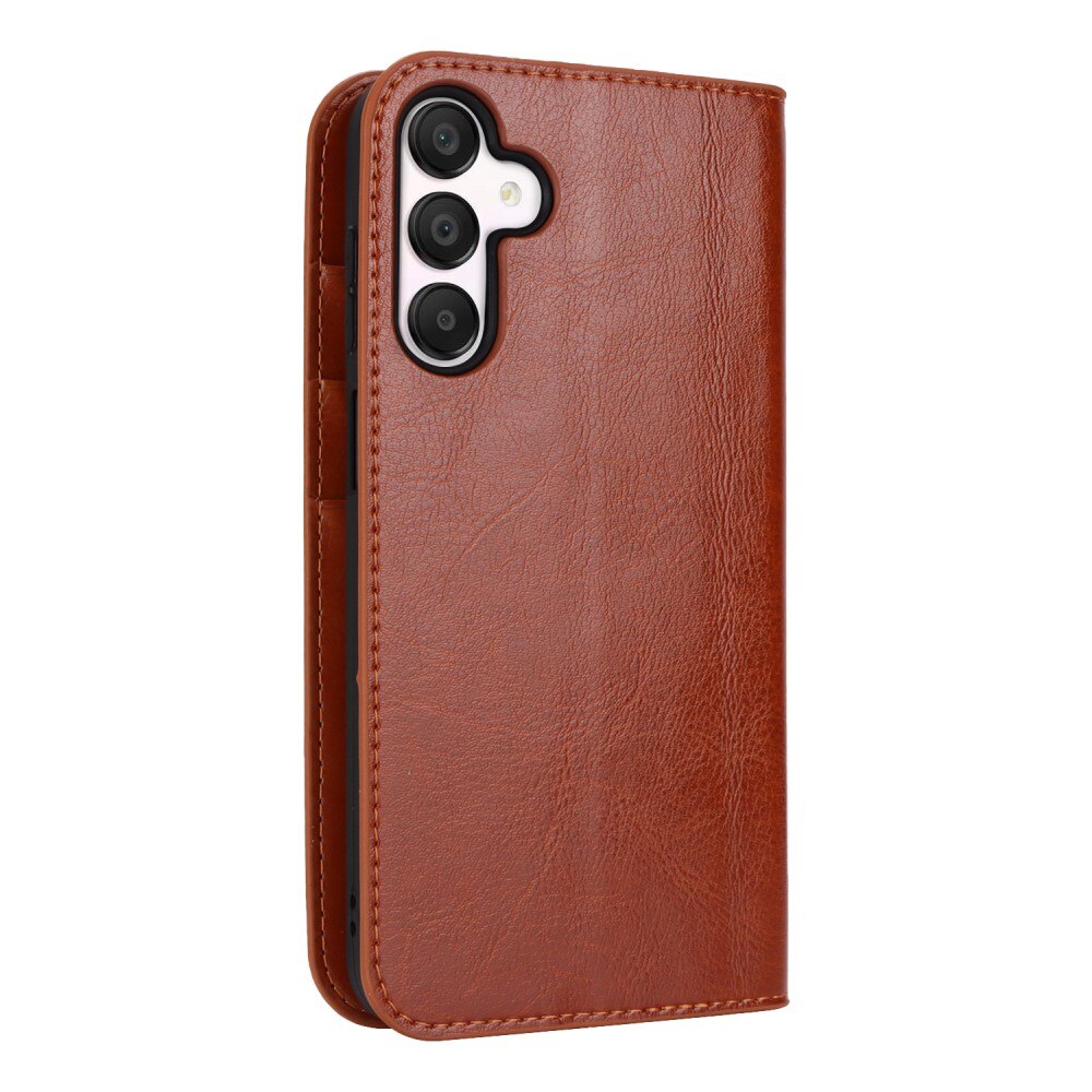 Coque portefeuille en cuir Veritable Samsung Galaxy A15, marron