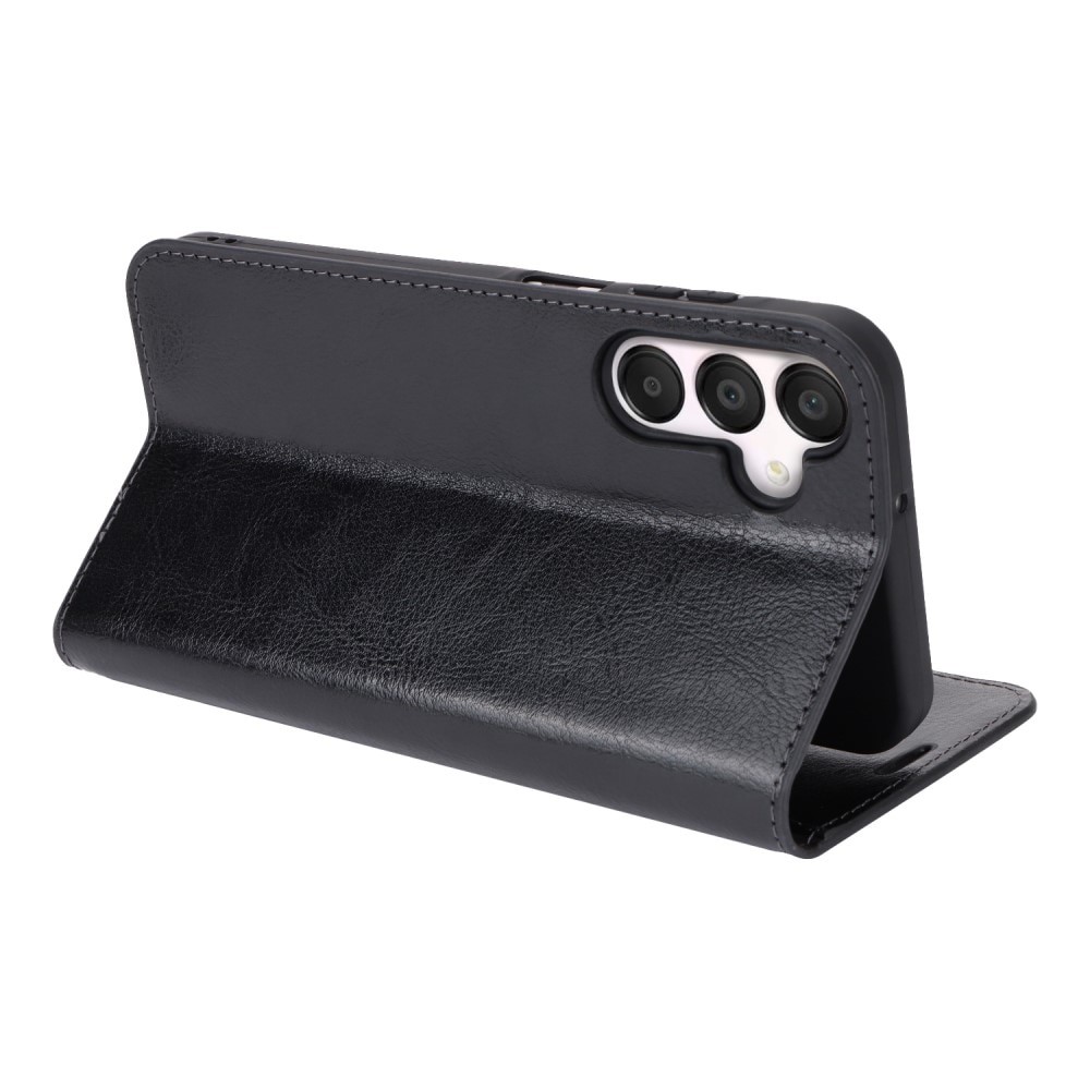 Coque portefeuille en cuir Veritable Samsung Galaxy A15, Noir
