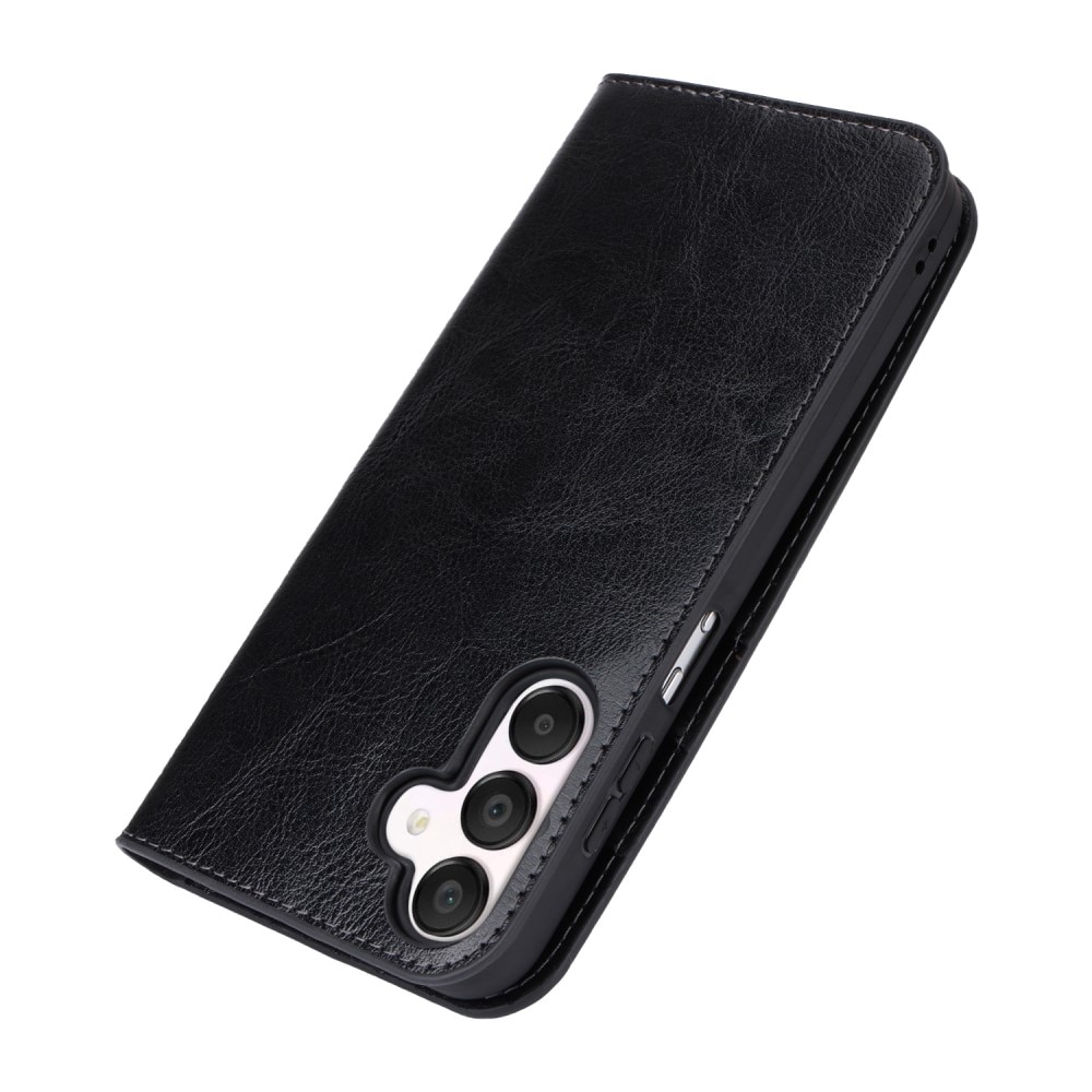 Coque portefeuille en cuir Veritable Samsung Galaxy A15, noir