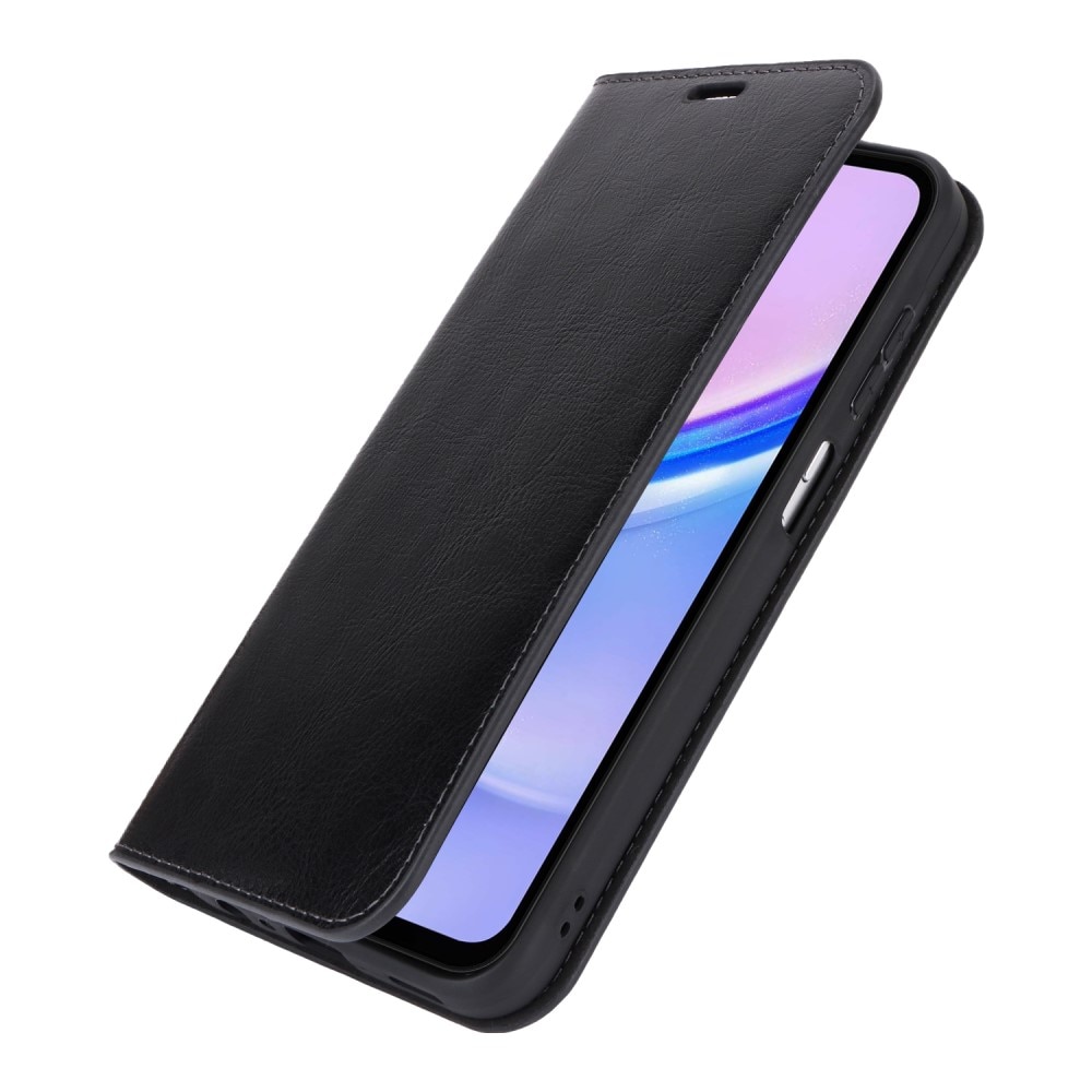 Coque portefeuille en cuir Veritable Samsung Galaxy A15, noir