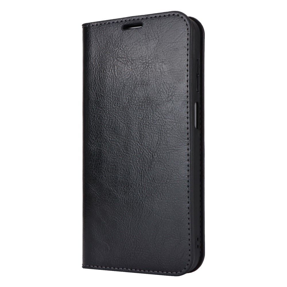 Coque portefeuille en cuir Veritable Samsung Galaxy A15, noir