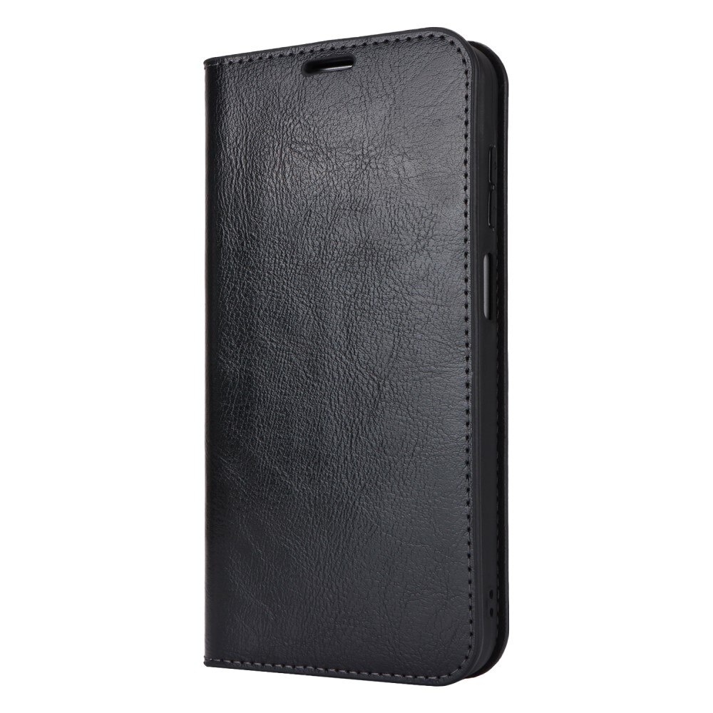 Coque portefeuille en cuir Veritable Samsung Galaxy A15, Noir