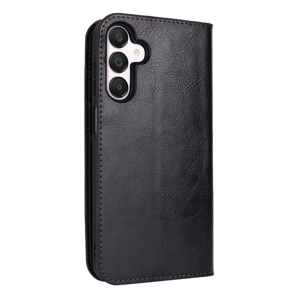 Coque portefeuille en cuir Veritable Samsung Galaxy A15, noir