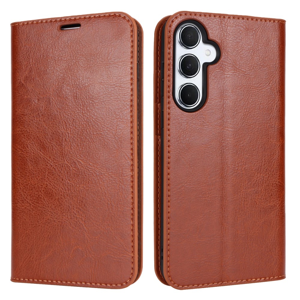 Coque portefeuille en cuir Veritable Samsung Galaxy A55, marron