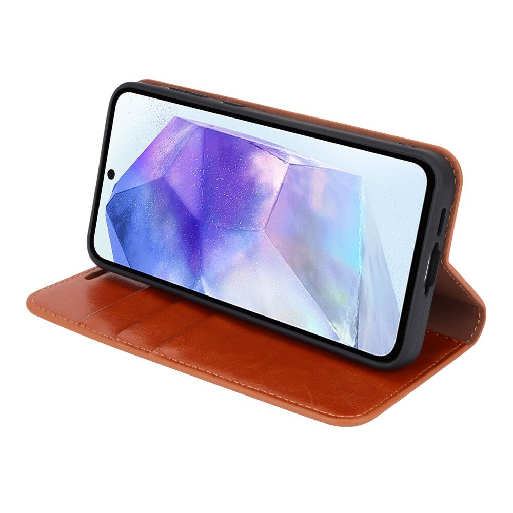 Coque portefeuille en cuir Veritable Samsung Galaxy A55, Marron