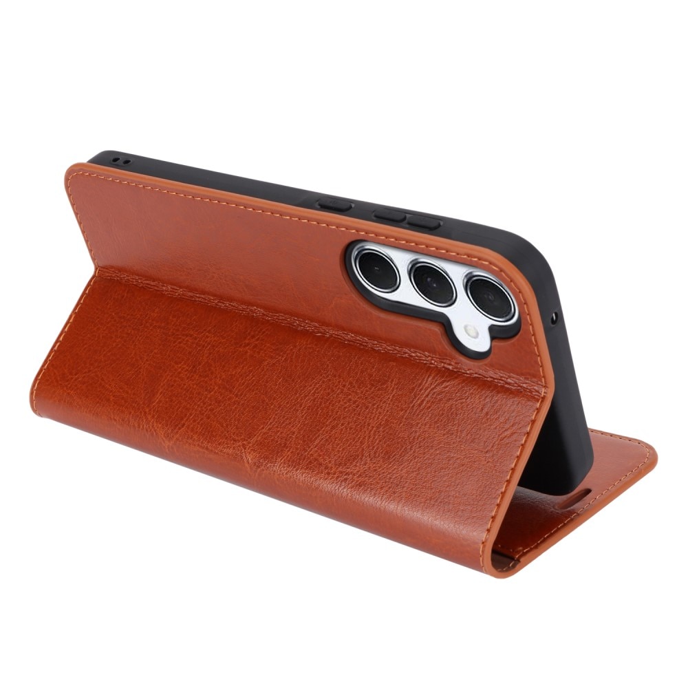 Coque portefeuille en cuir Veritable Samsung Galaxy A55, Marron