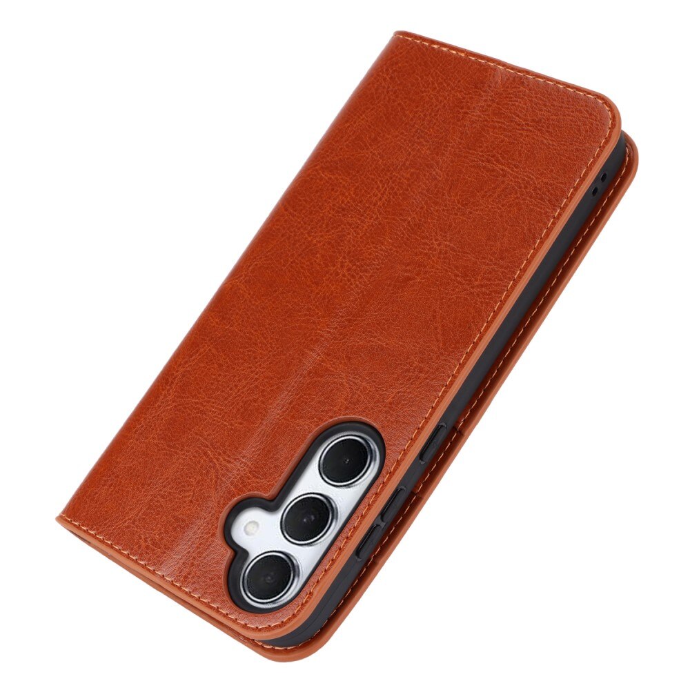 Coque portefeuille en cuir Veritable Samsung Galaxy A55, marron