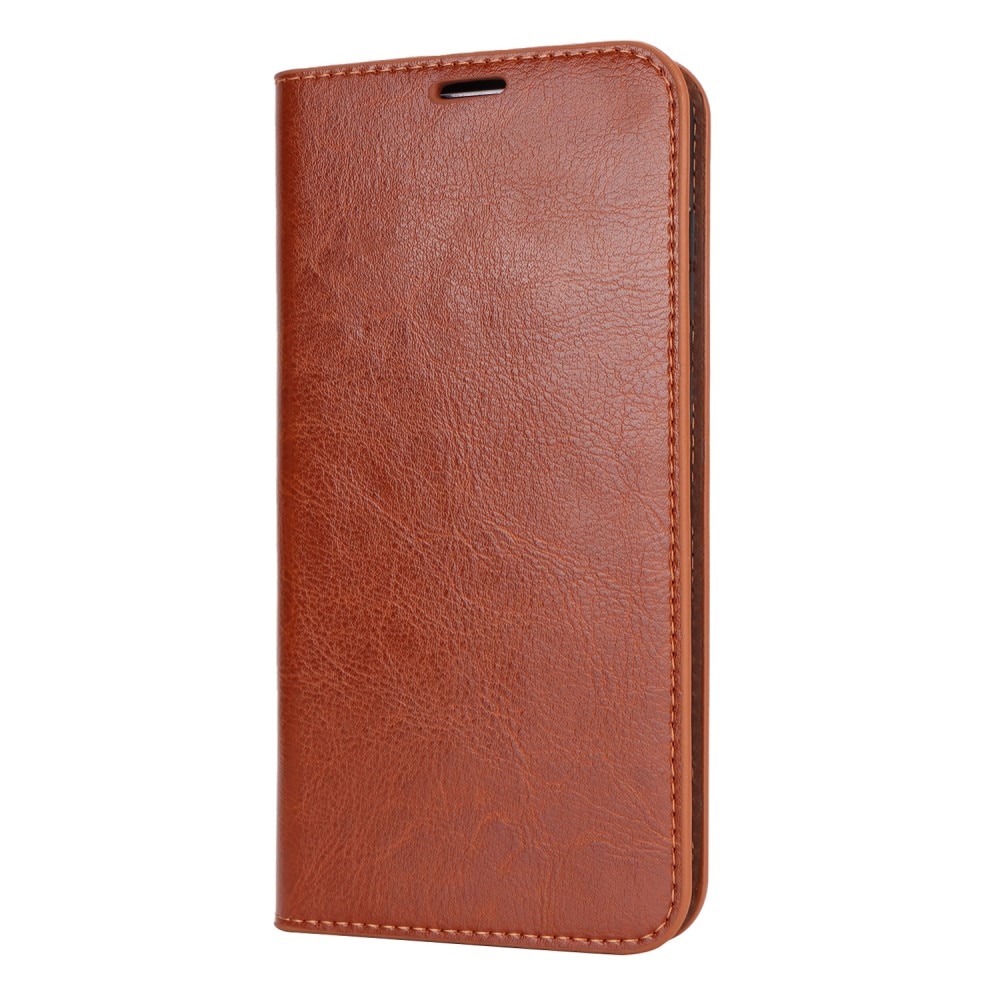 Coque portefeuille en cuir Veritable Samsung Galaxy A55, marron