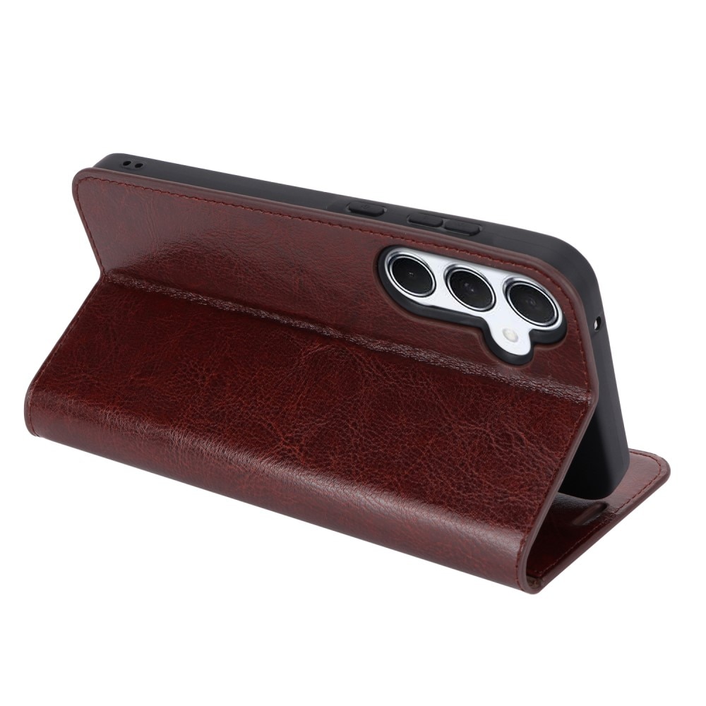 Coque portefeuille en cuir Veritable Samsung Galaxy A55, Marron foncé