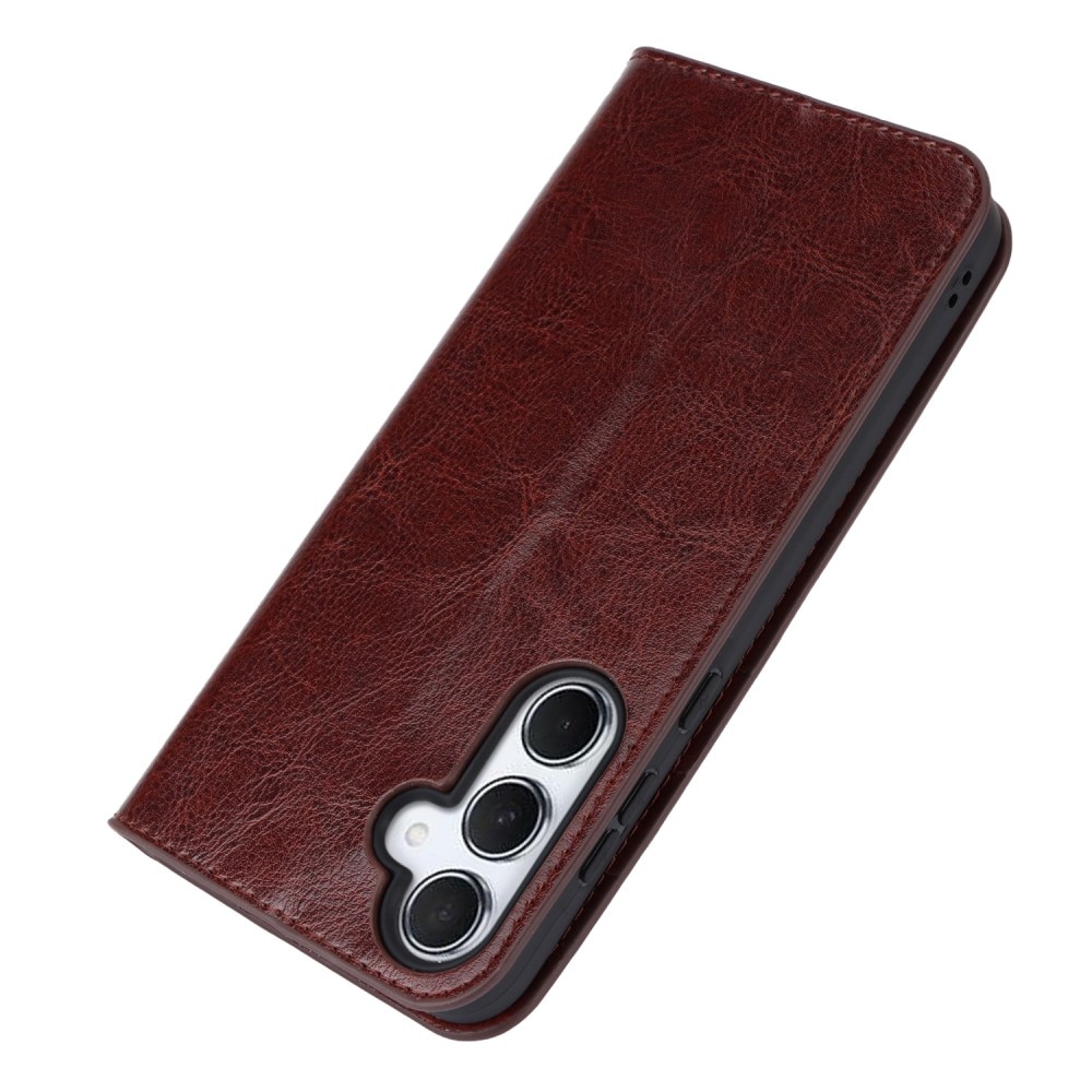 Coque portefeuille en cuir Veritable Samsung Galaxy A55, marron foncé