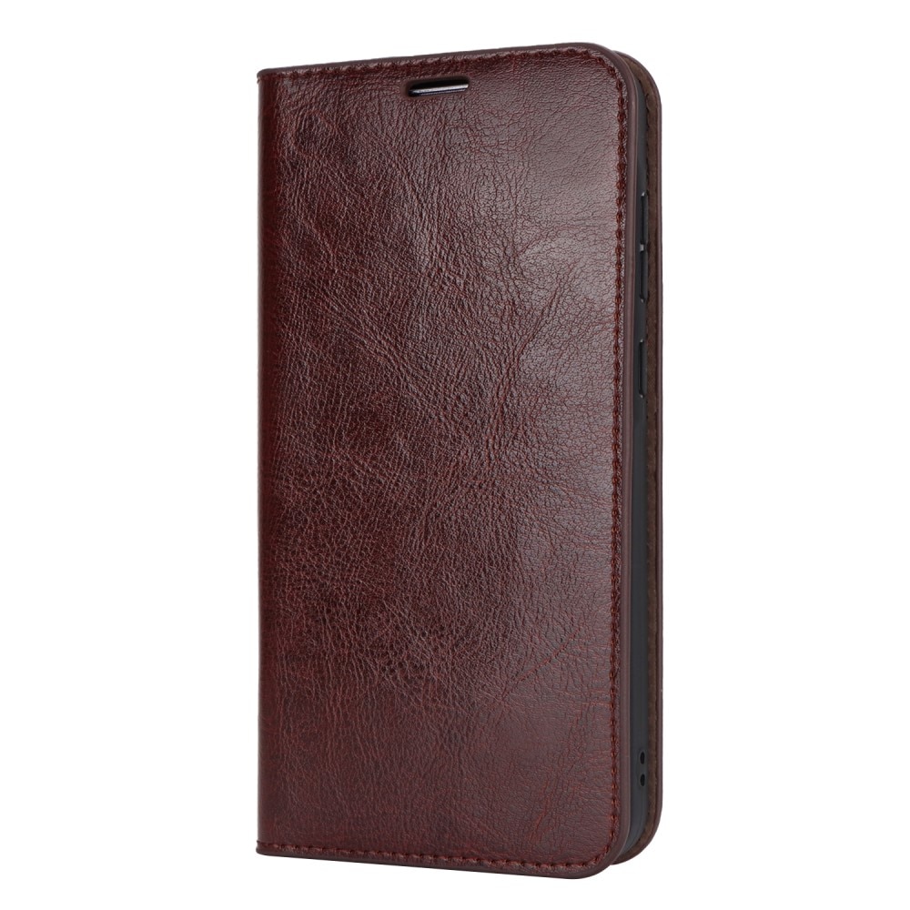 Coque portefeuille en cuir Veritable Samsung Galaxy A55, Marron foncé
