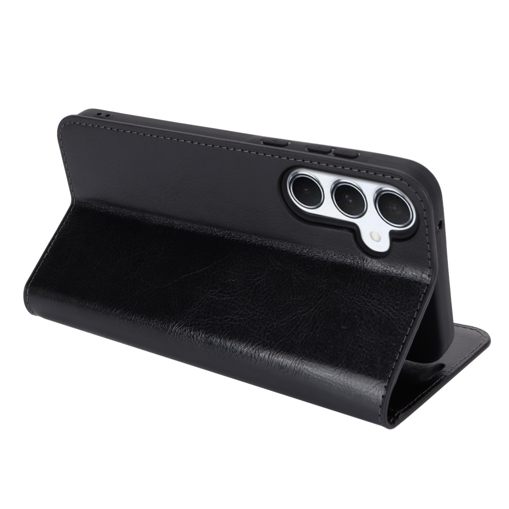 Coque portefeuille en cuir Veritable Samsung Galaxy A55, noir