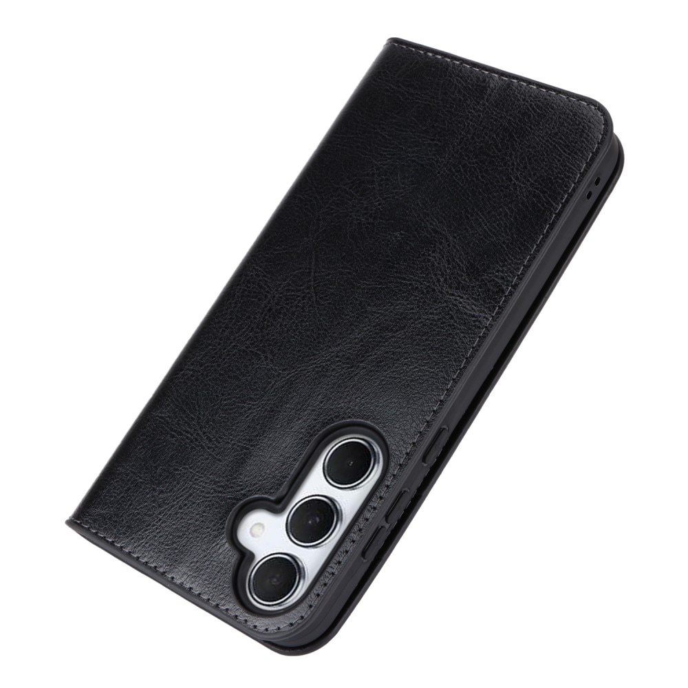 Coque portefeuille en cuir Veritable Samsung Galaxy A55, noir