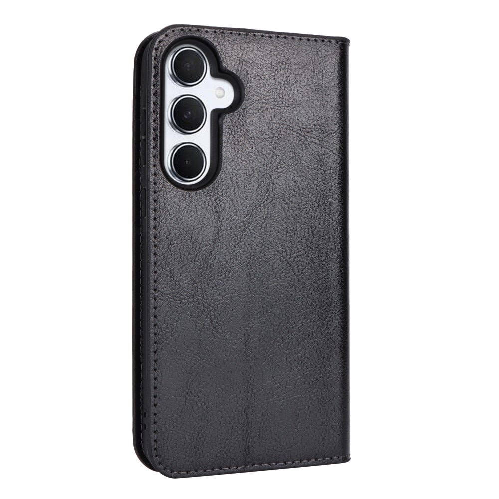 Coque portefeuille en cuir Veritable Samsung Galaxy A55, noir