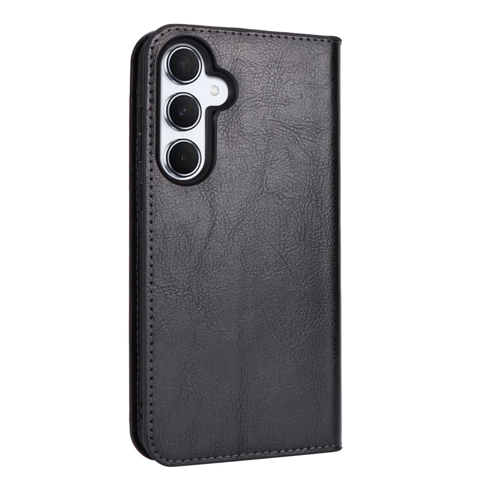 Coque portefeuille en cuir Veritable Samsung Galaxy A55, Noir