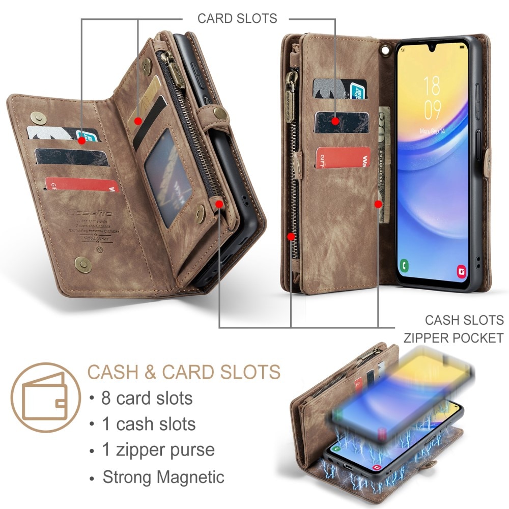 Étui portefeuille multi-cartes Samsung Galaxy A15, marron