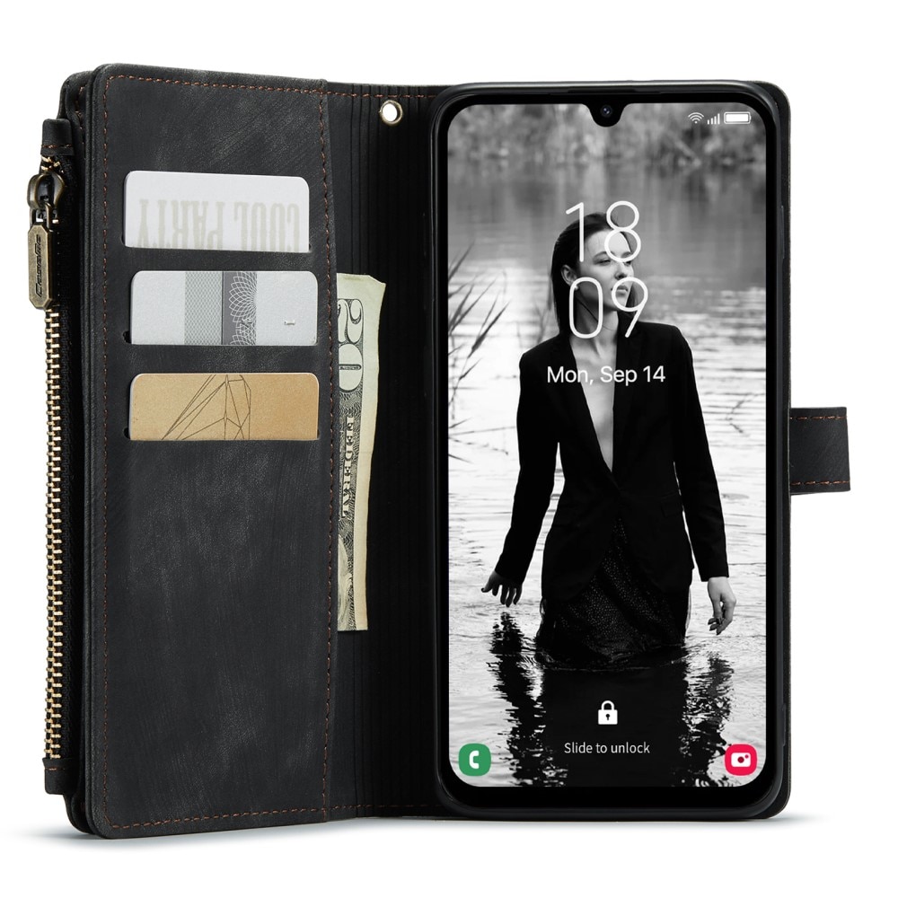 Étui portefeuille à glissière Samsung Galaxy A15, Noir