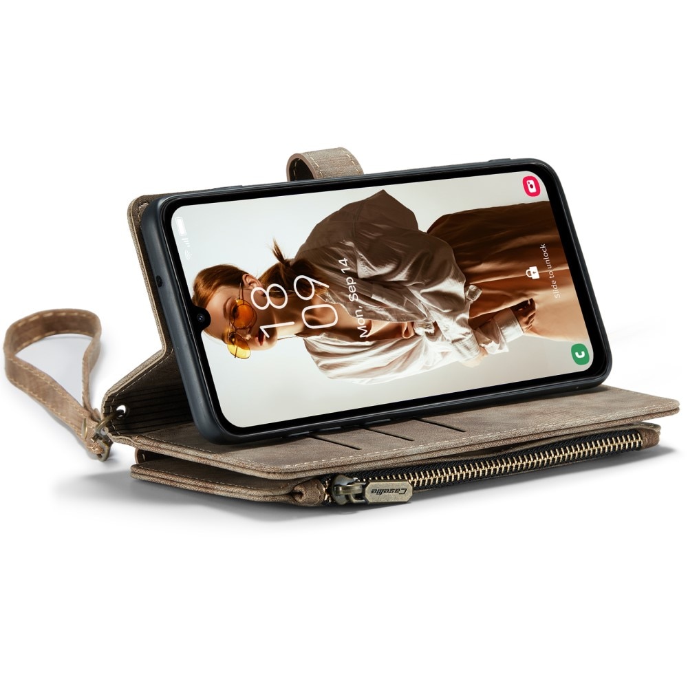 Étui portefeuille à glissière Samsung Galaxy A15, marron