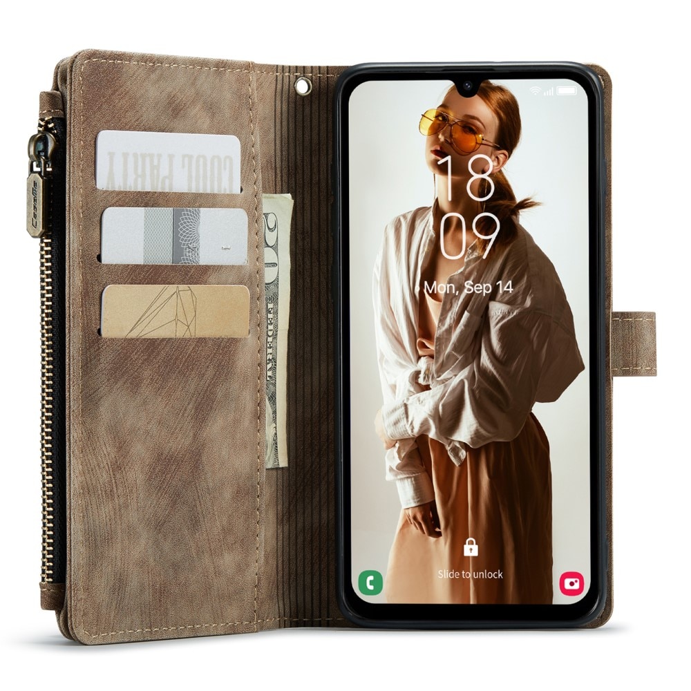 Étui portefeuille à glissière Samsung Galaxy A15, Marron
