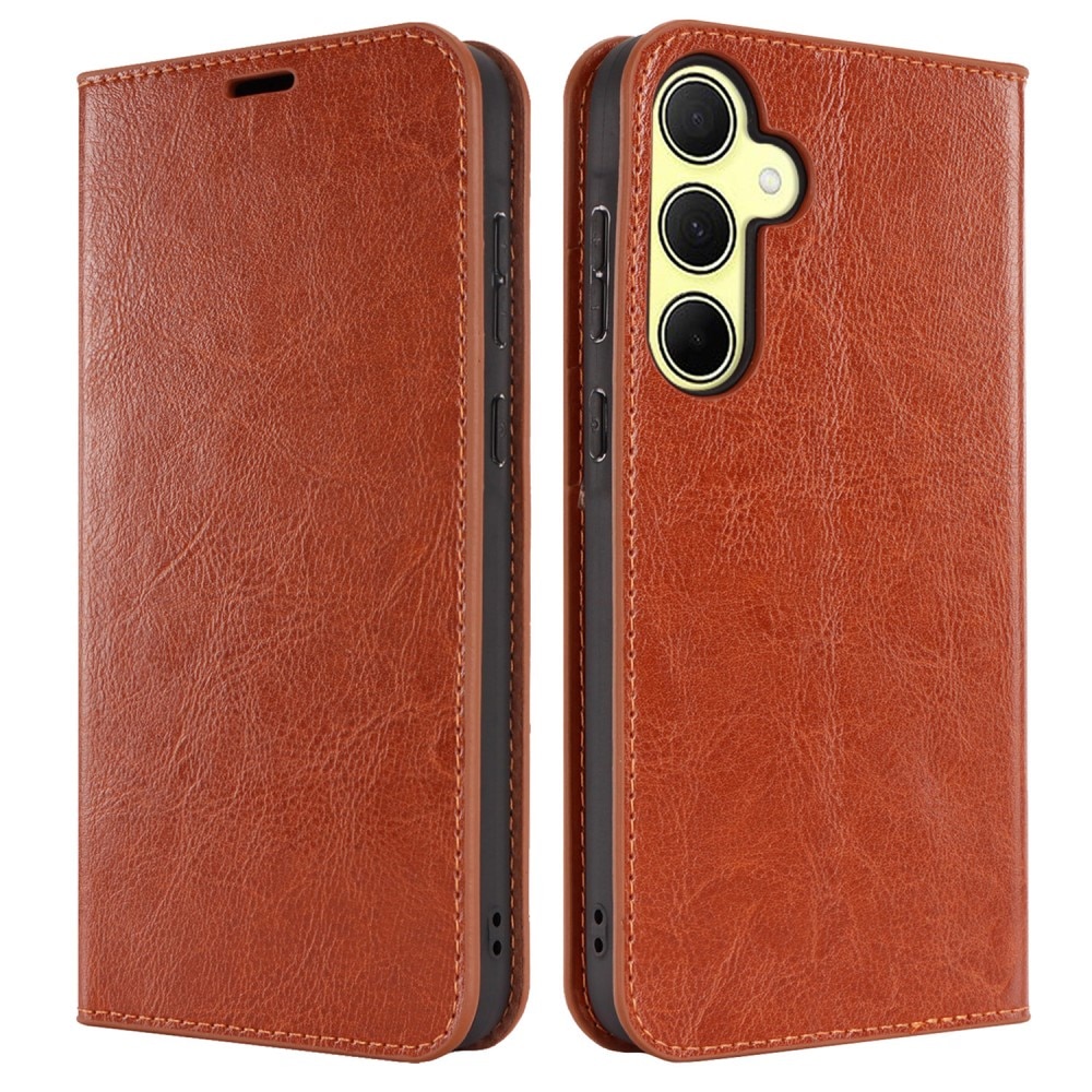 Coque portefeuille en cuir Veritable Samsung Galaxy A35, Marron