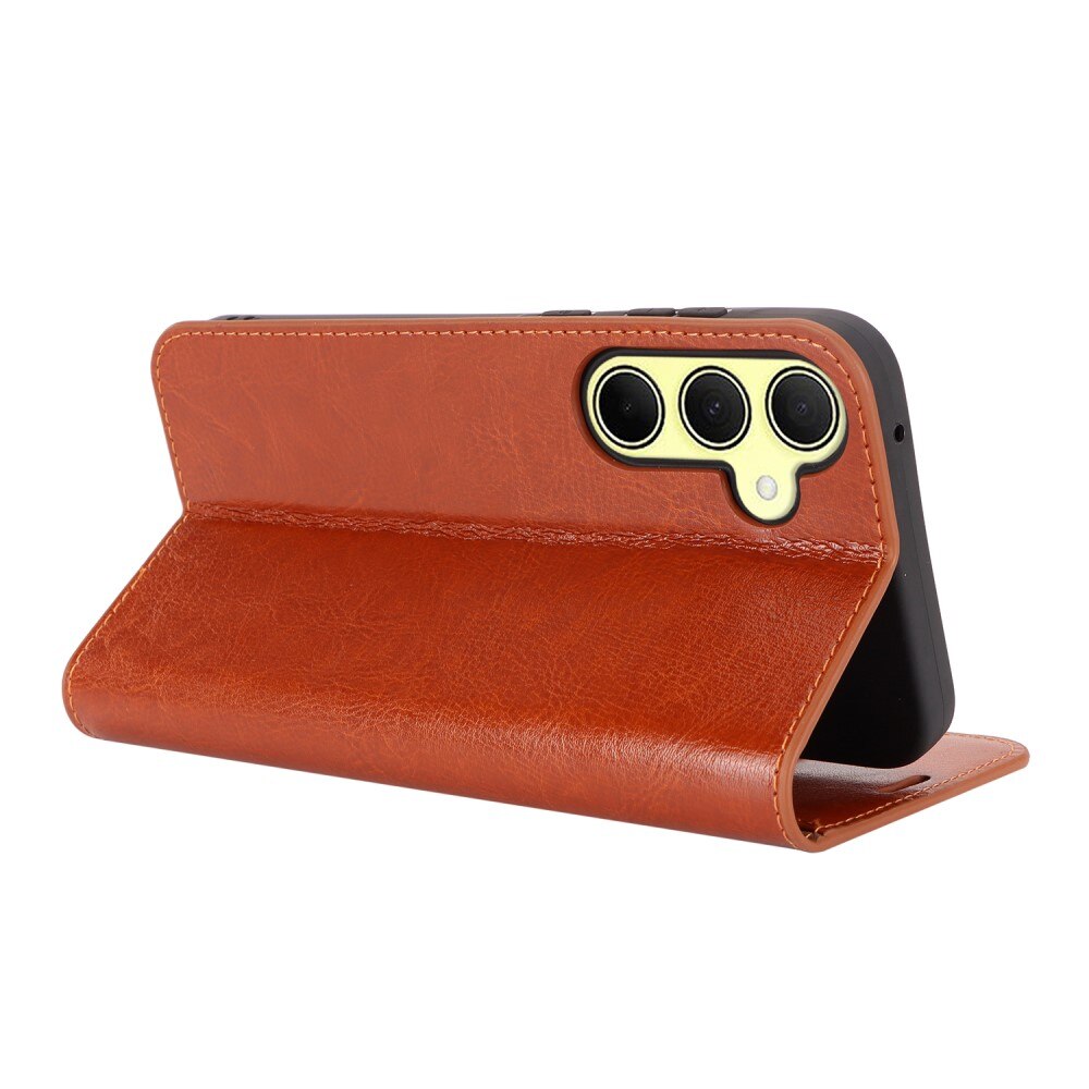 Coque portefeuille en cuir Veritable Samsung Galaxy A35, Marron