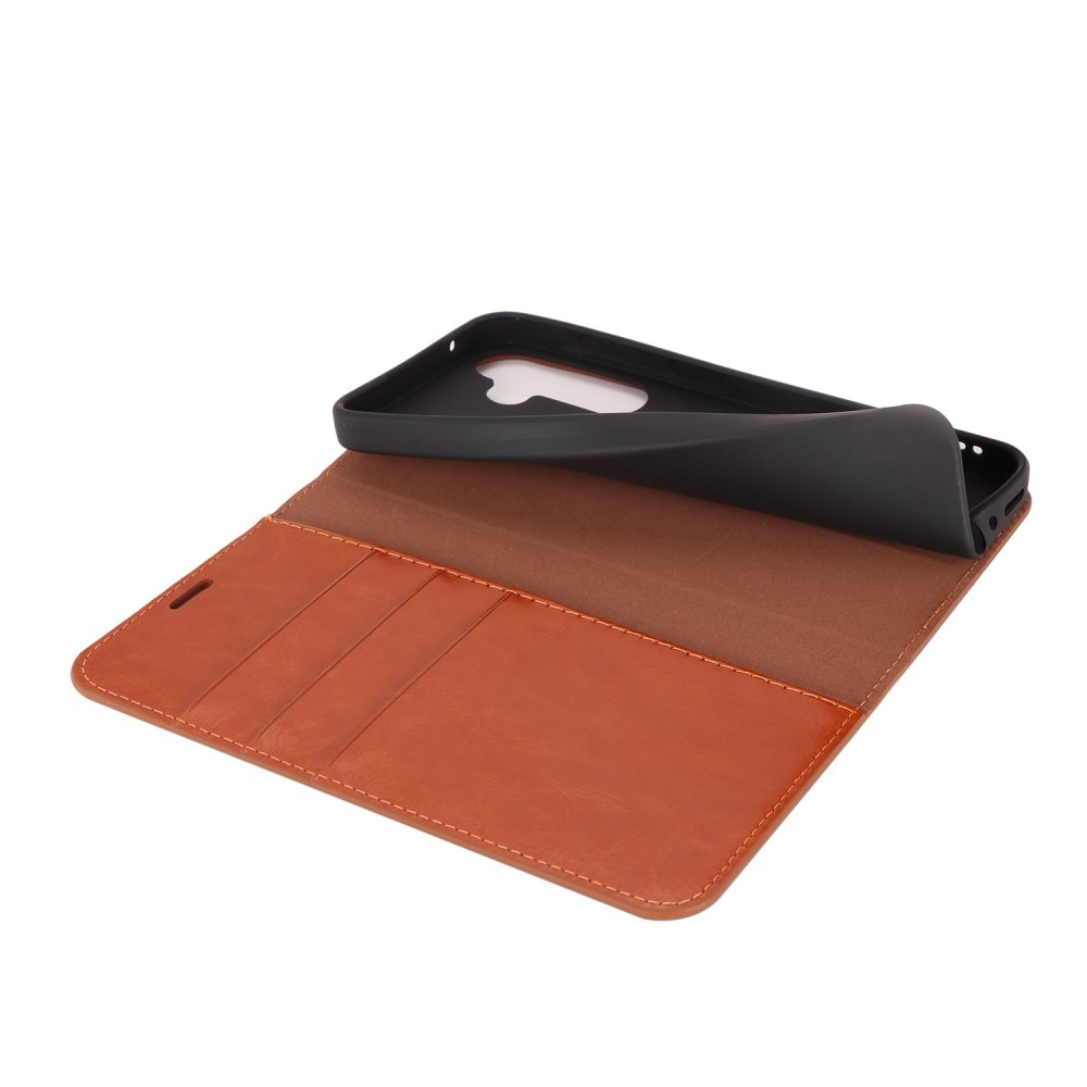 Coque portefeuille en cuir Veritable Samsung Galaxy A35, Marron