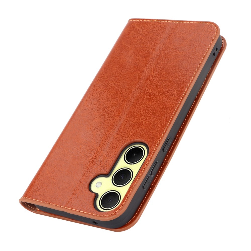 Coque portefeuille en cuir Veritable Samsung Galaxy A35, Marron