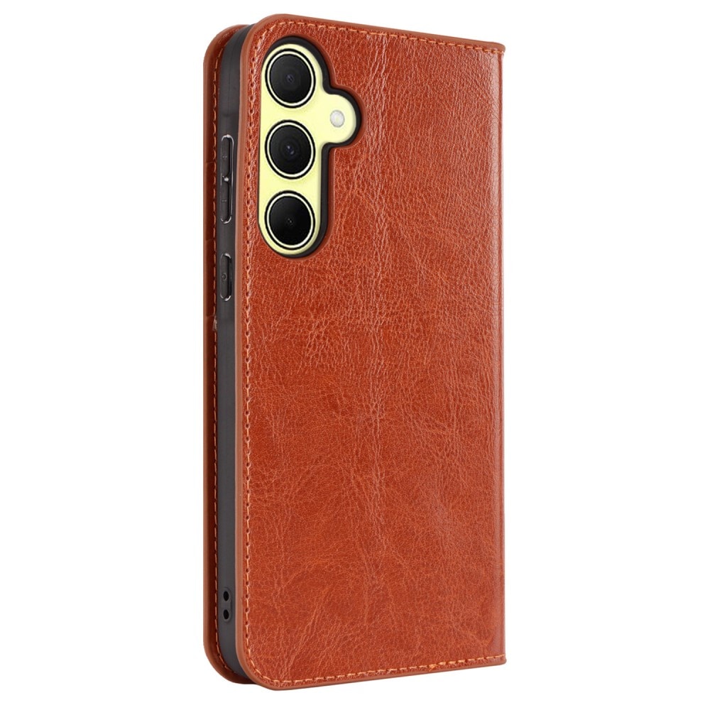 Coque portefeuille en cuir Veritable Samsung Galaxy A35, Marron
