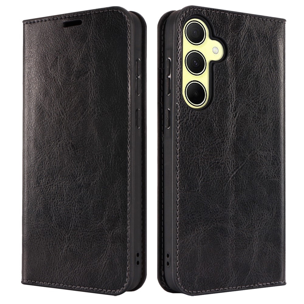 Coque portefeuille en cuir Veritable Samsung Galaxy A35, noir