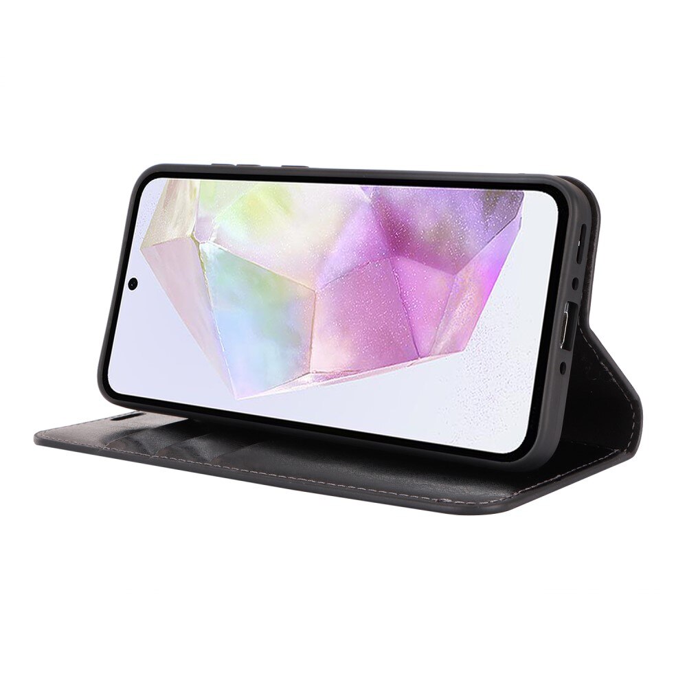 Coque portefeuille en cuir Veritable Samsung Galaxy A35, Noir