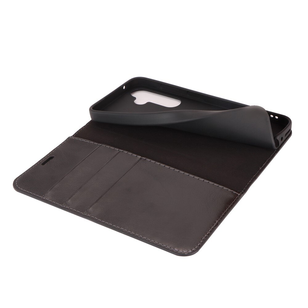 Coque portefeuille en cuir Veritable Samsung Galaxy A35, Noir