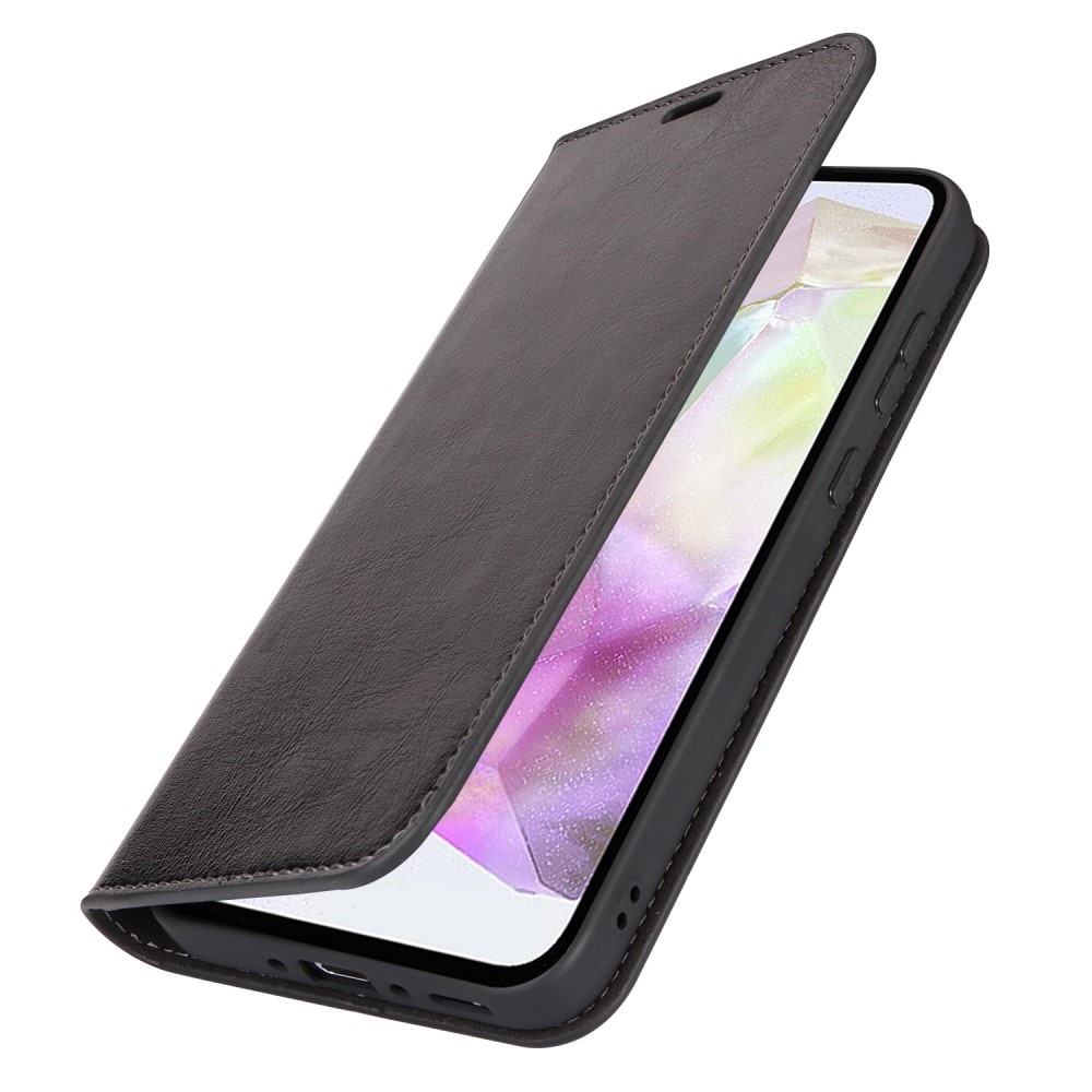 Coque portefeuille en cuir Veritable Samsung Galaxy A35, noir