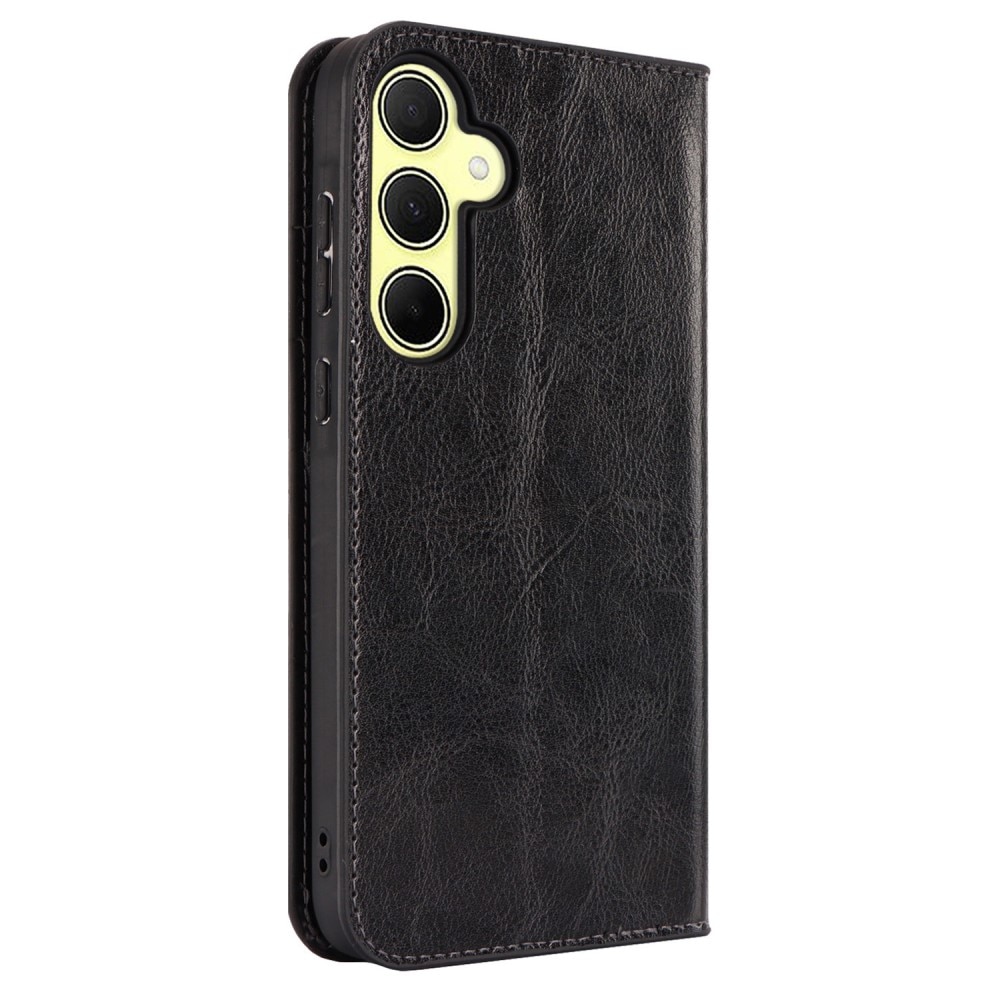 Coque portefeuille en cuir Veritable Samsung Galaxy A35, Noir