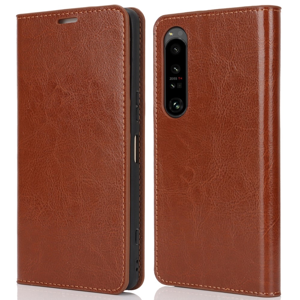 Coque portefeuille en cuir Veritable Sony Xperia 1 VI, marron