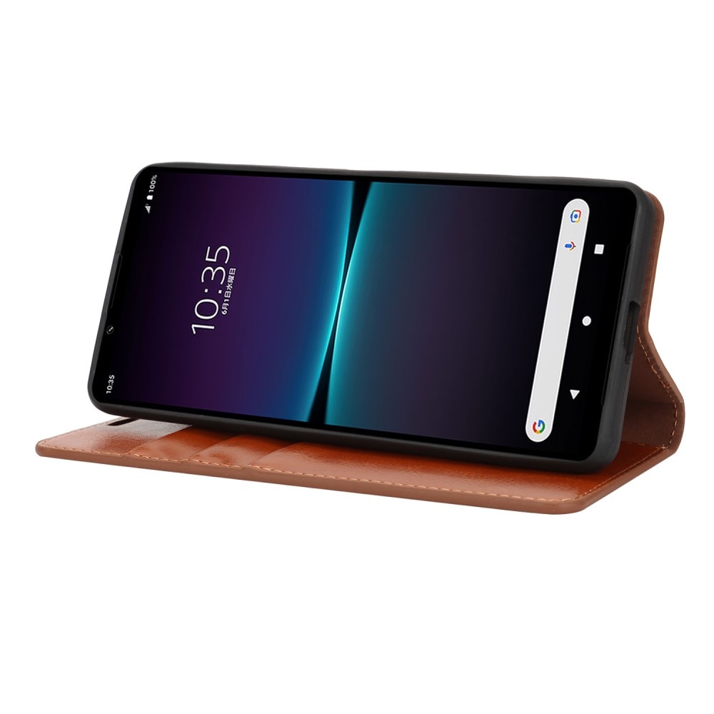 Coque portefeuille en cuir Veritable Sony Xperia 1 VI, Marron