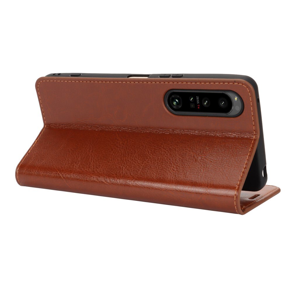 Coque portefeuille en cuir Veritable Sony Xperia 1 VI, marron