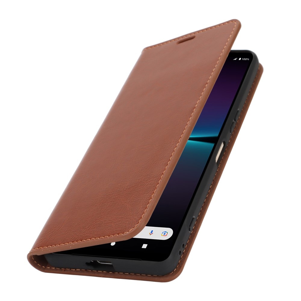 Coque portefeuille en cuir Veritable Sony Xperia 1 VI, marron