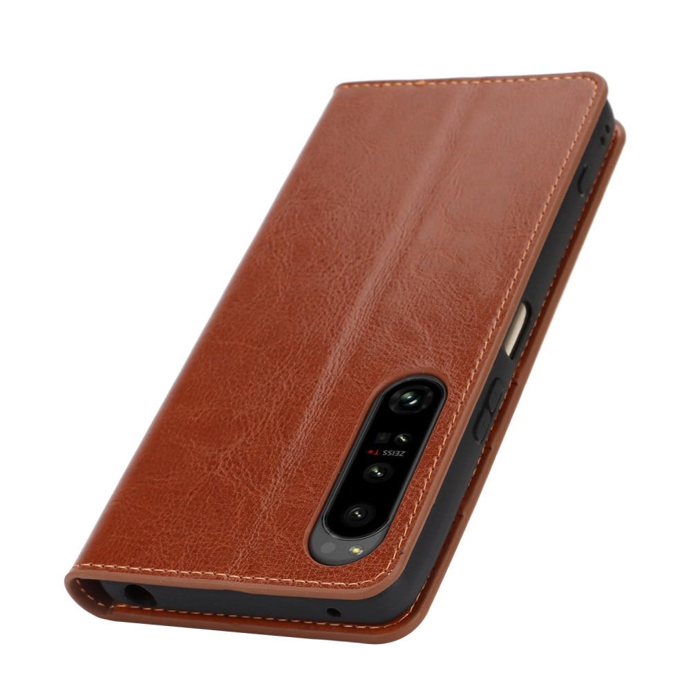 Coque portefeuille en cuir Veritable Sony Xperia 1 VI, Marron
