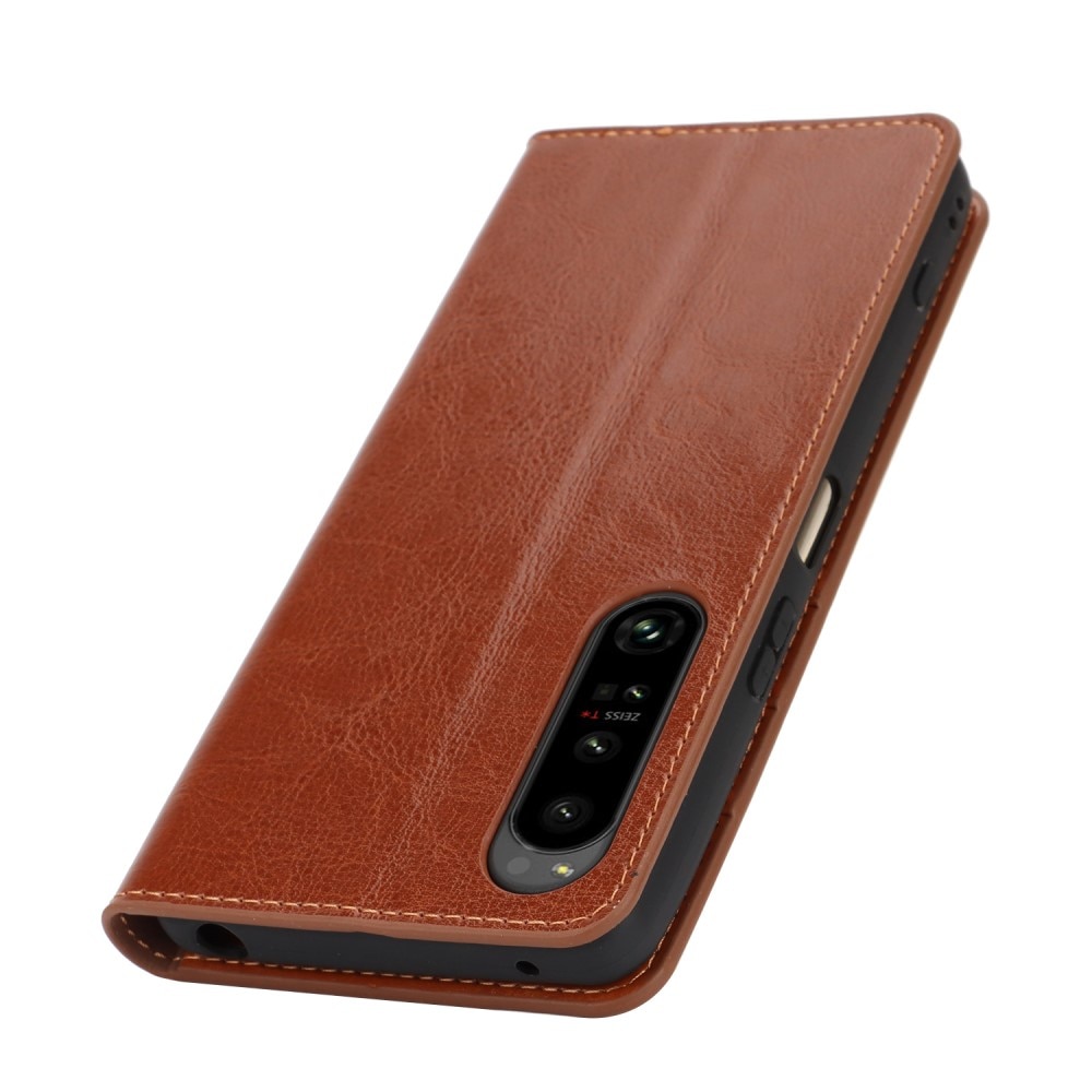 Coque portefeuille en cuir Veritable Sony Xperia 1 VI, marron