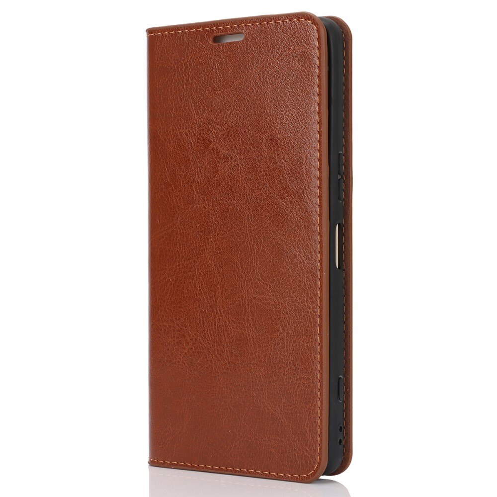 Coque portefeuille en cuir Veritable Sony Xperia 1 VI, marron