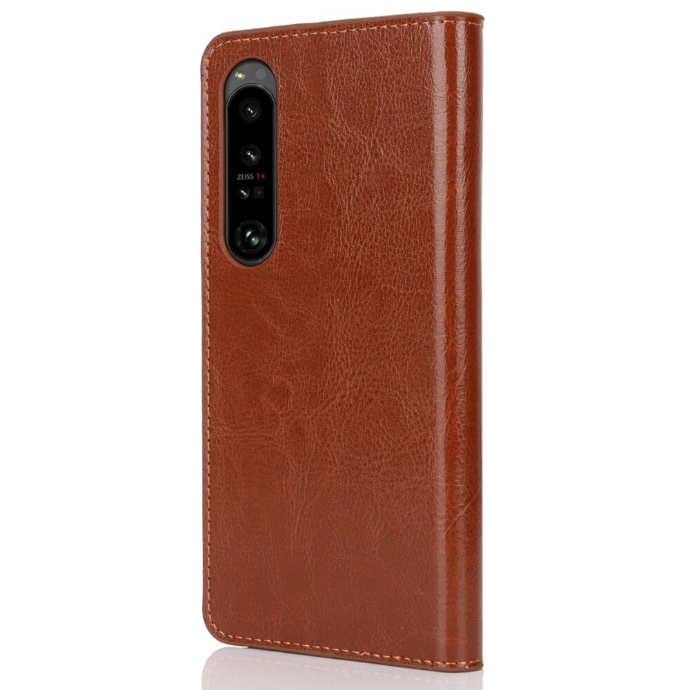 Coque portefeuille en cuir Veritable Sony Xperia 1 VI, marron